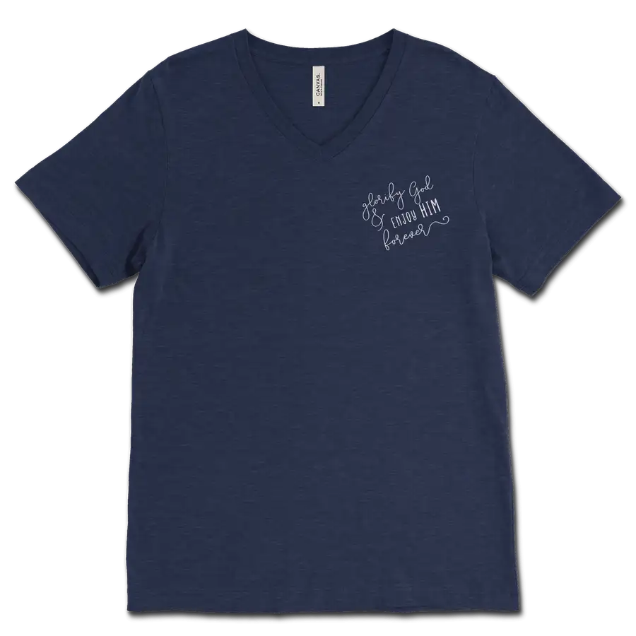 Glorify God And Enjoy Him Script V&dash;Neck Tee