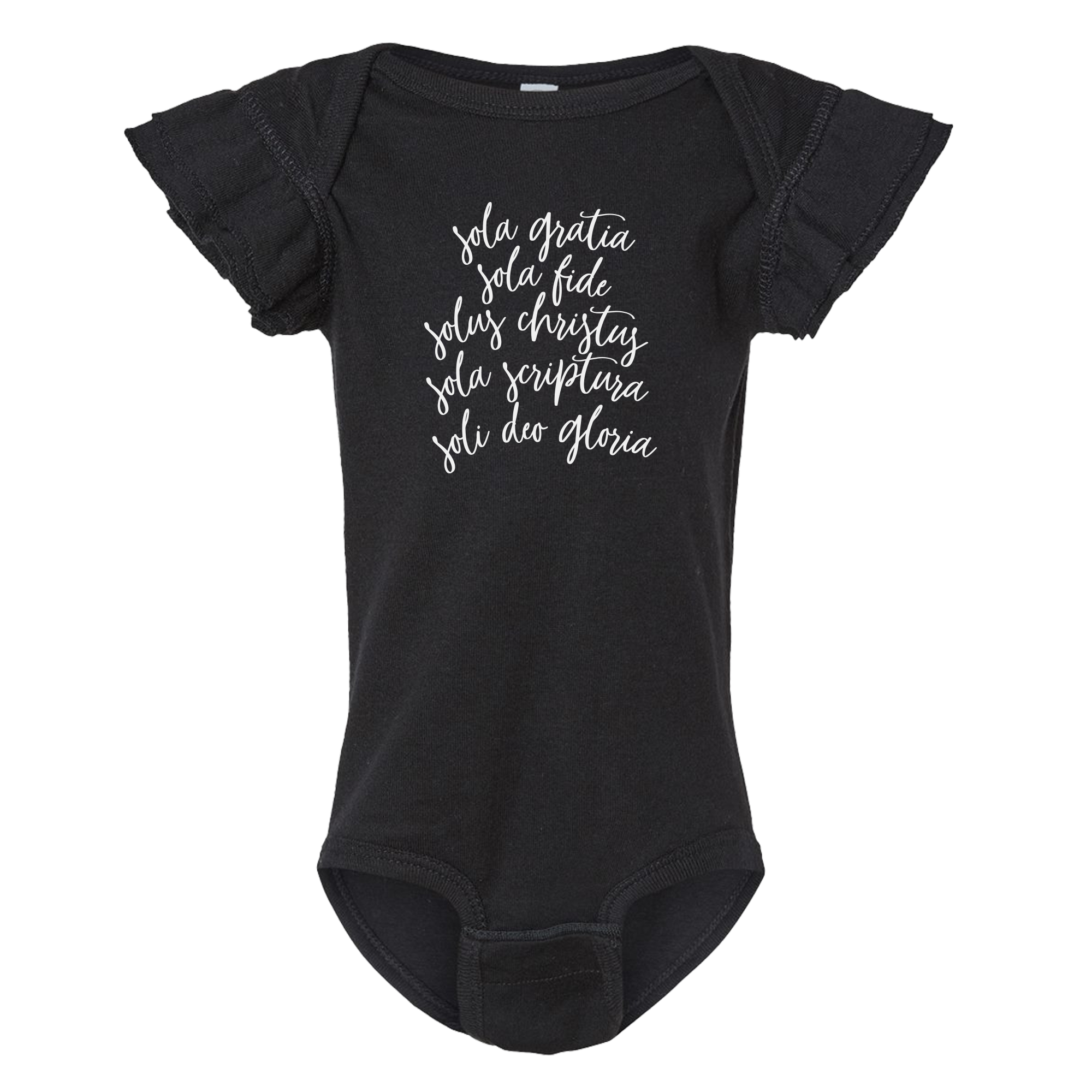 The Five Solas Ruffled Onesie