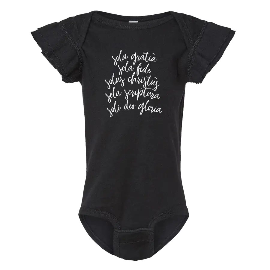 The Five Solas Ruffled Onesie
