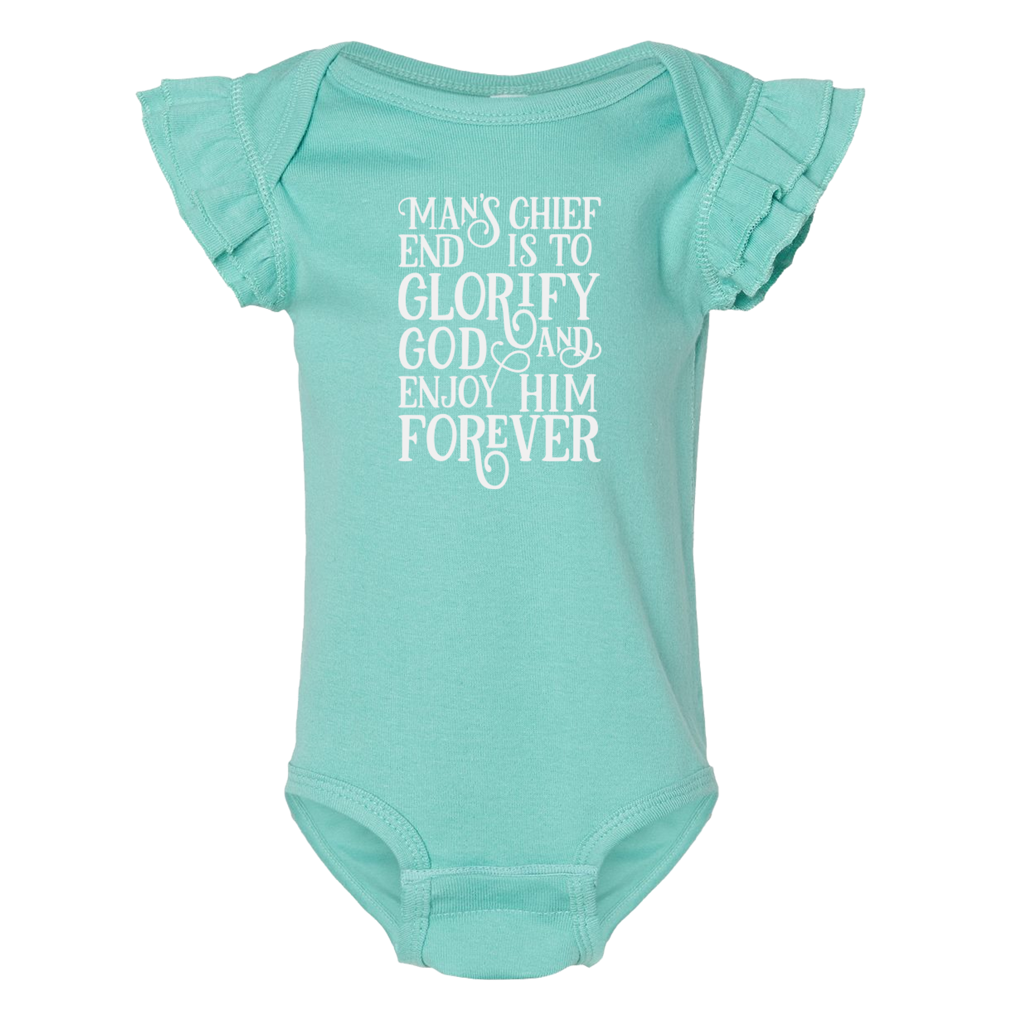 Man's Chief End Ruffled Onesie