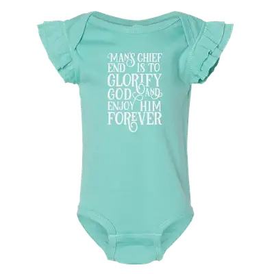 Man's Chief End Ruffled Onesie