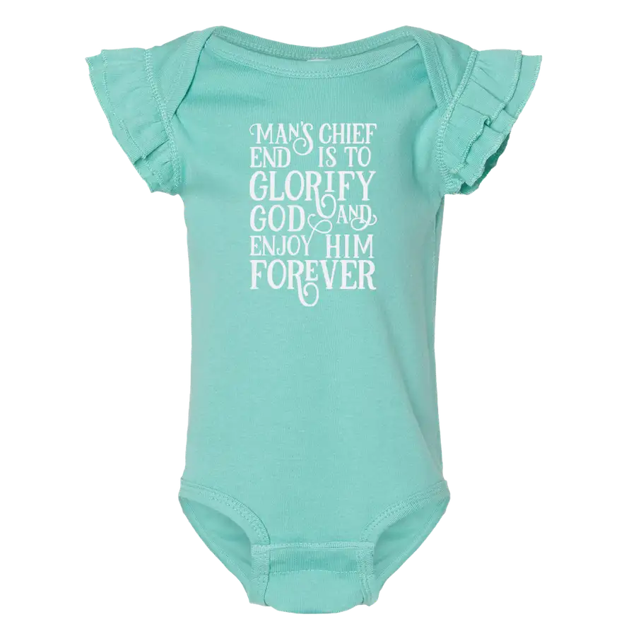 Man's Chief End Ruffled Onesie