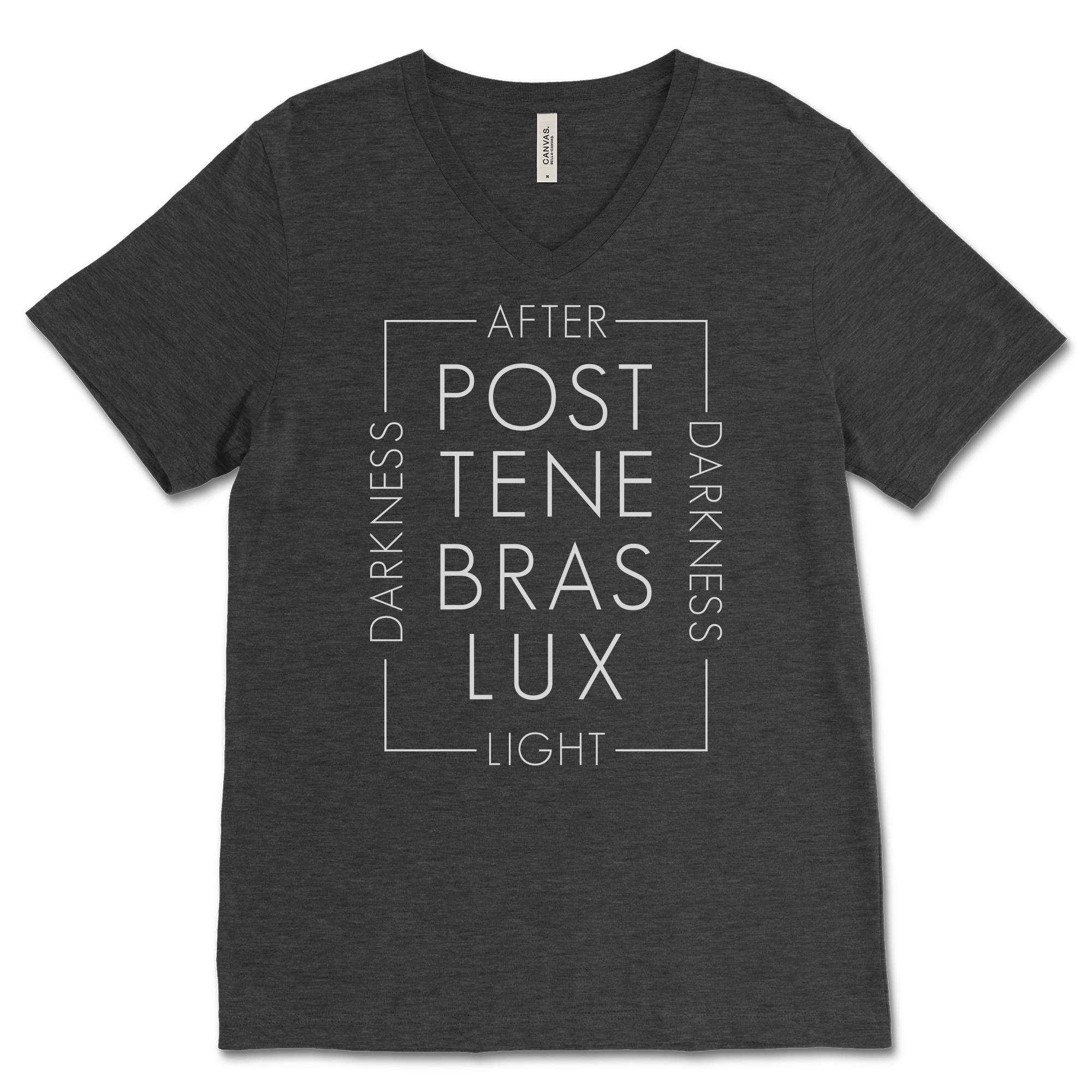 Post Tenebras Lux Script V‐Neck Tee