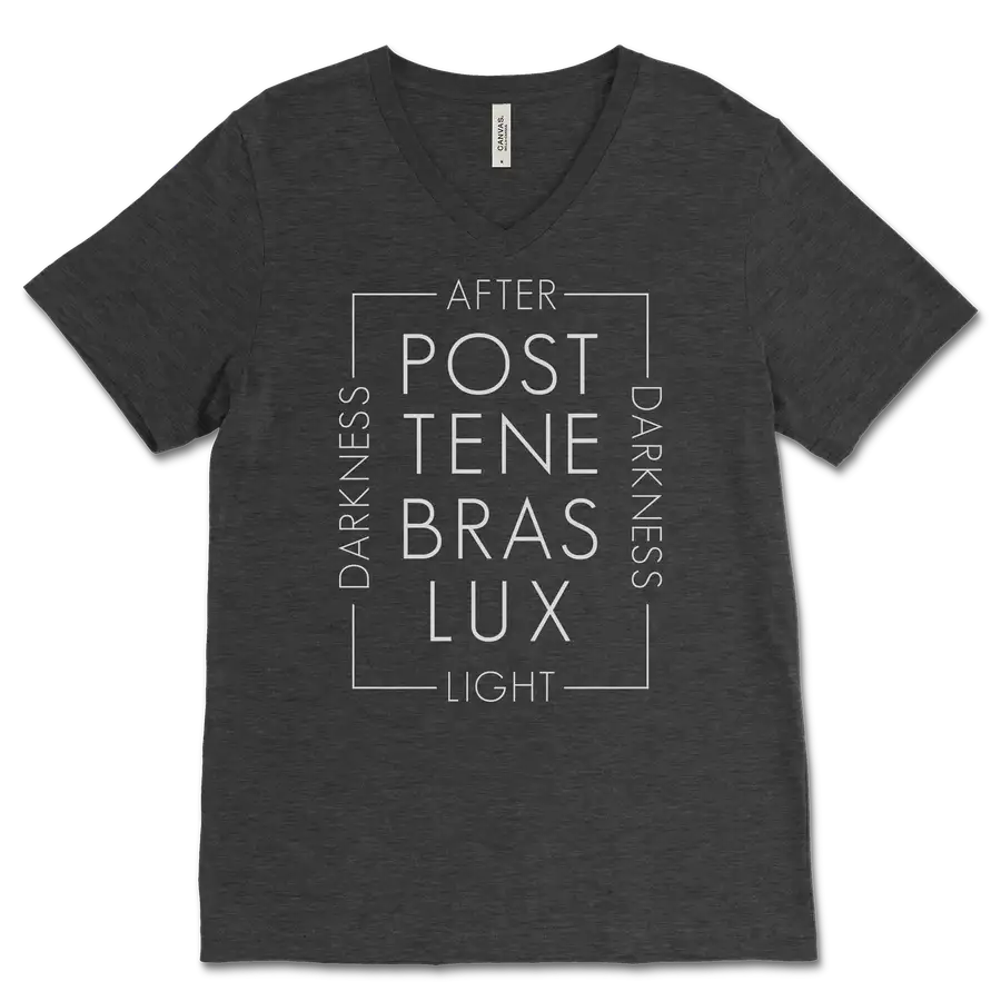Post Tenebras Lux Script V&dash;Neck Tee