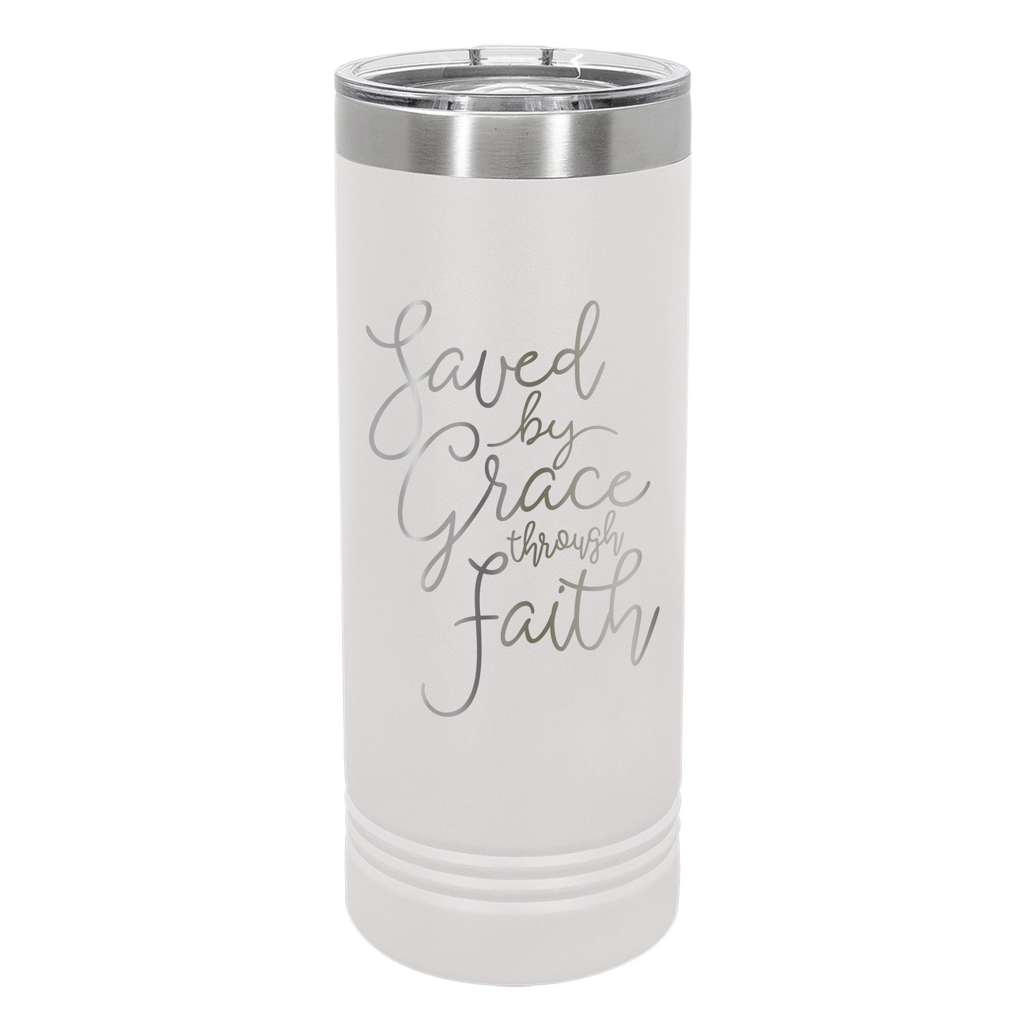 Saved By Grace Through Faith Script 22oz Insulated Skinny Tumbler