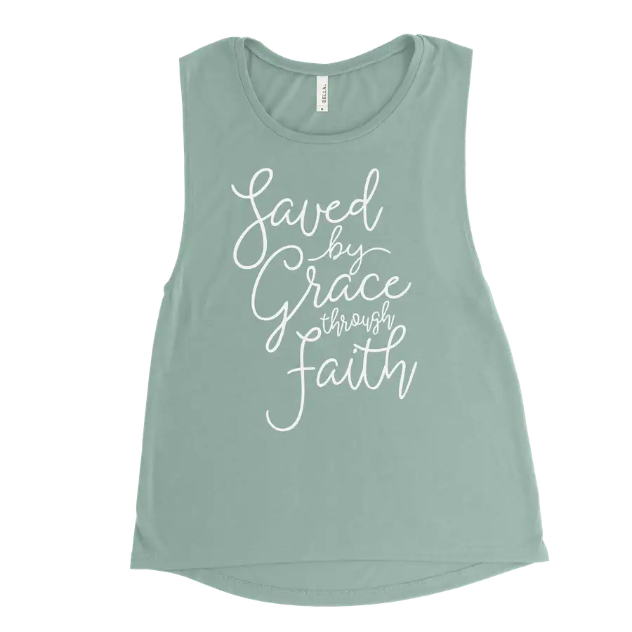 Saved By Grace Through Faith Script Muscle Tank