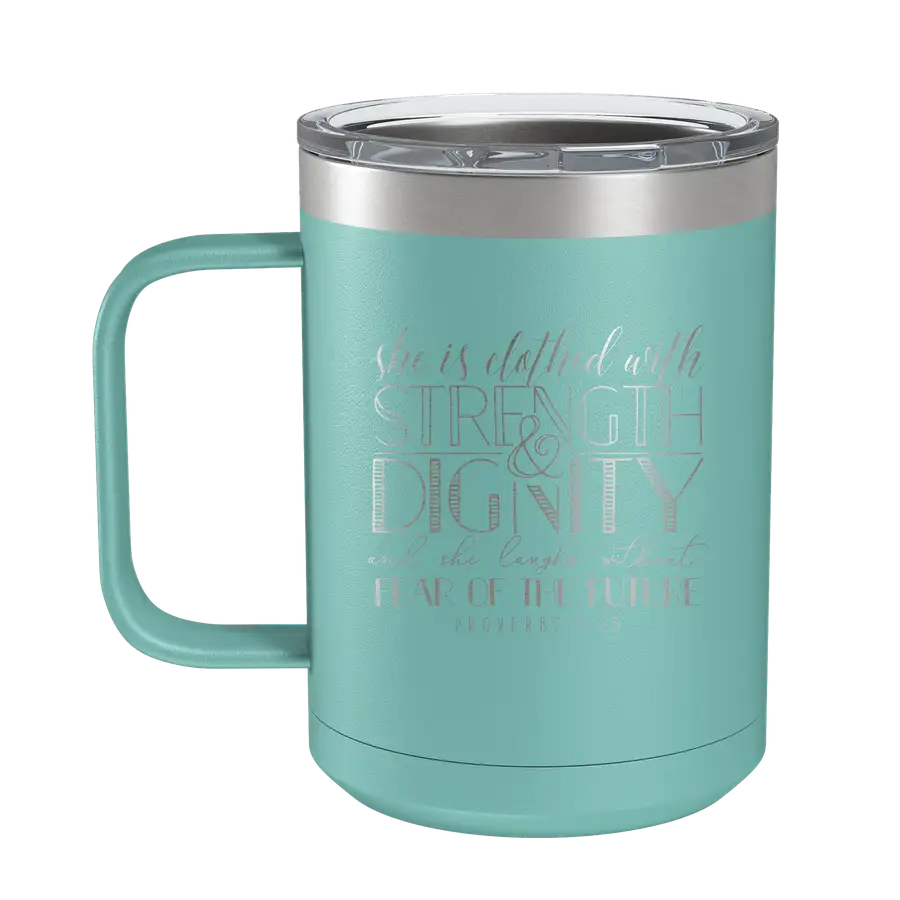 She Is Clothed (Lettered) 15oz Insulated Camp Mug