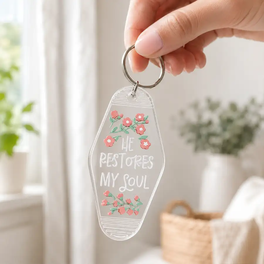 He Restores My Soul Acrylic Motel Key Chain
