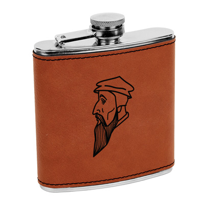John Calvin Profile Leatherette Flask Brown