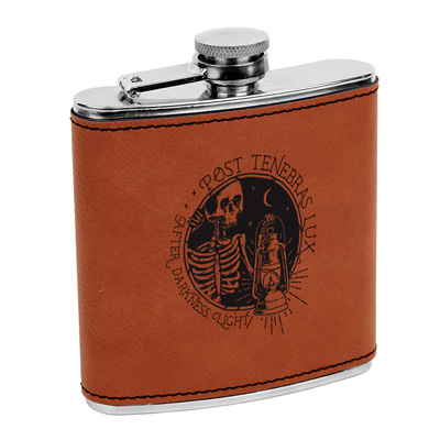 Post Tenebras Lux Leatherette Flask Brown