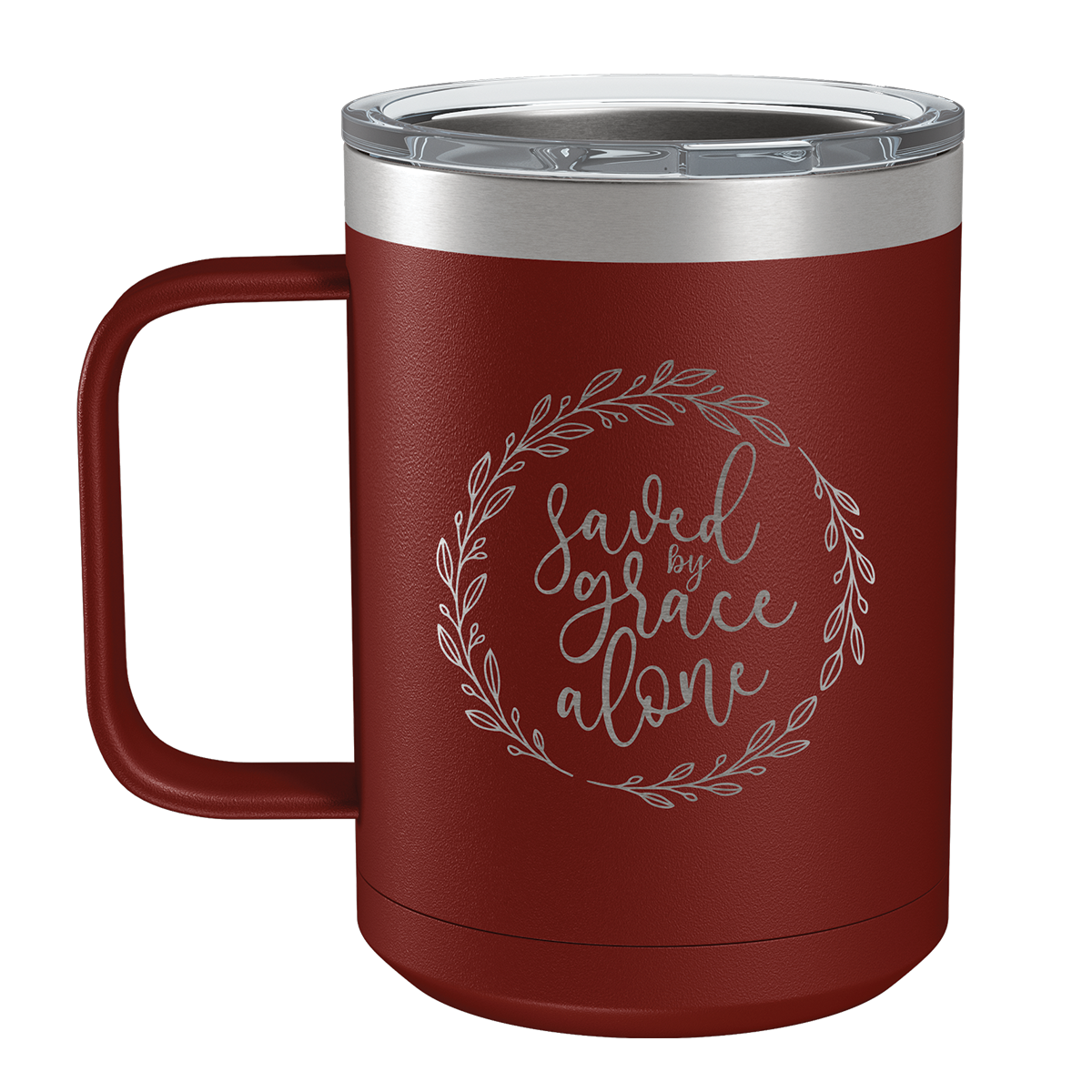 Saved By Grace Alone Wreath 15oz Insulated Camp Mug