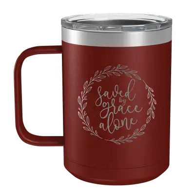 Saved By Grace Alone Wreath 15oz Insulated Camp Mug