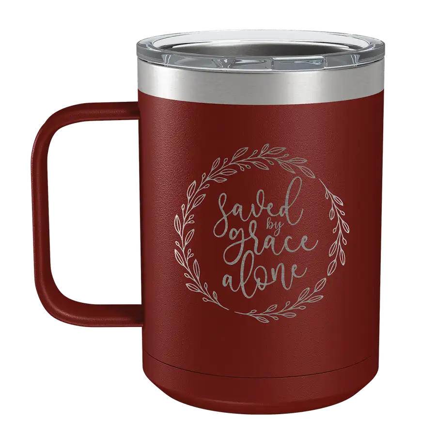 Saved By Grace Alone Wreath 15oz Insulated Camp Mug