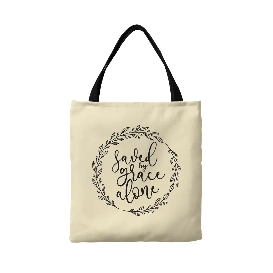 Saved By Grace Alone Wreath Canvas Tote
