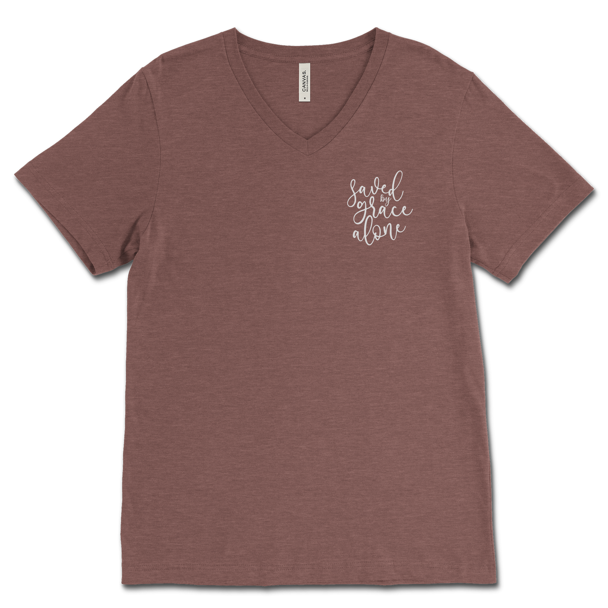 Saved By Grace Alone Left Chest V‐Neck Tee