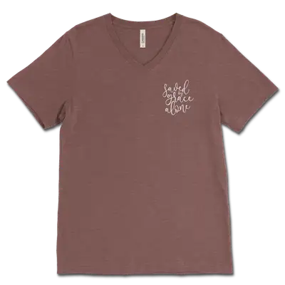 Saved By Grace Alone Left Chest V‐Neck Tee