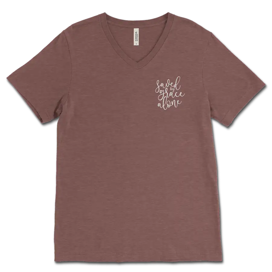 Saved By Grace Alone Left Chest V&dash;Neck Tee