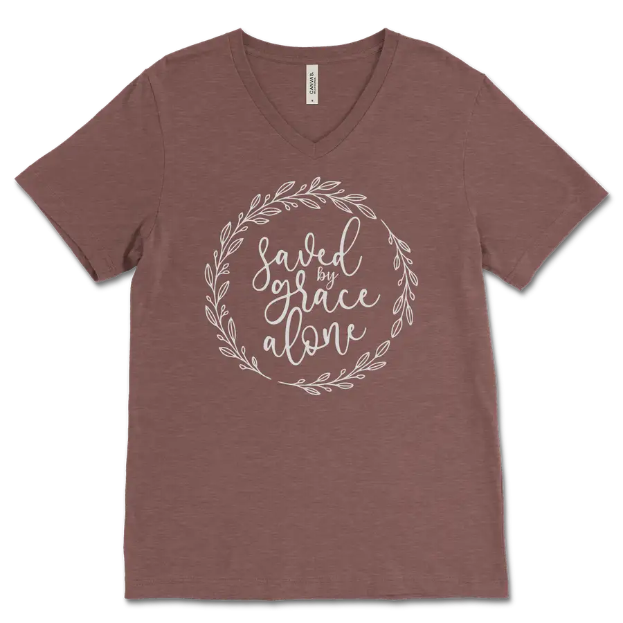 Saved By Grace Alone Wreath V&dash;Neck Tee