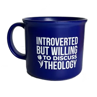 Willing To Discuss Theology Camp Mug