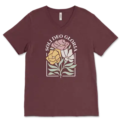 Soli Deo Gloria Floral V‐Neck Tee
