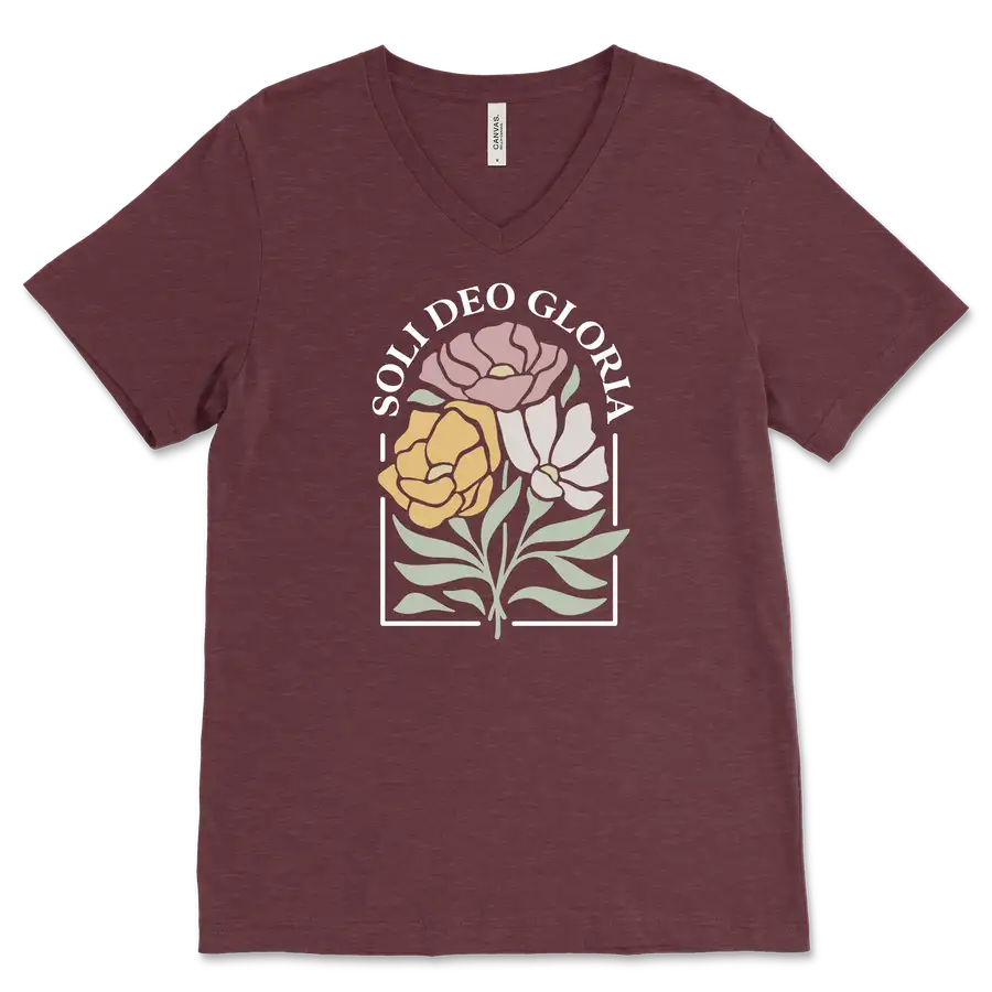 Soli Deo Gloria Floral V&dash;Neck Tee