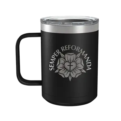 Semper Reformanda Lutheran Rose 15oz Insulated Camp Mug