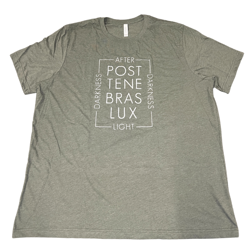 Clearance: 3XL, Heather Military Green, Post Tenebras Lux Script Tee