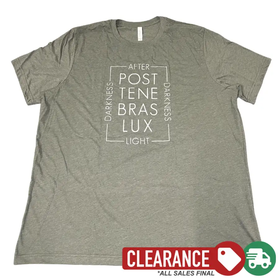 Clearance: 3XL, Heather Military Green, Post Tenebras Lux Script Tee