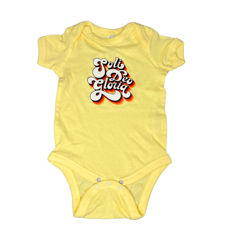 Clearance: 6 Months, Banana, Soli Deo Gloria Retro Onesie
