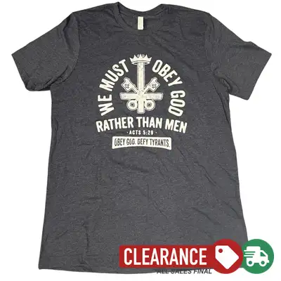 Clearance: L, Heather Midnight Navy, We Must Obey God Tee