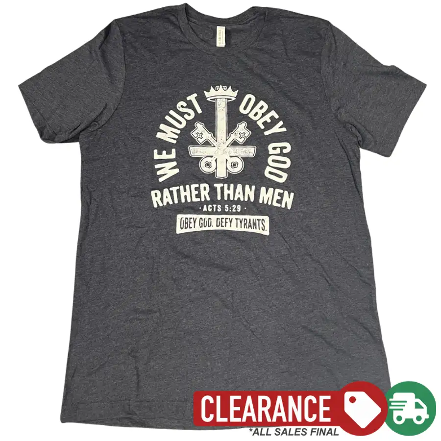 Clearance: L, Heather Midnight Navy, We Must Obey God Tee