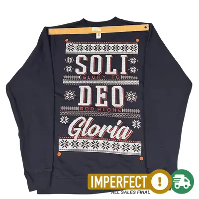 Imperfection: L, Navy, Soli Deo Gloria Ugly Christmas Sweatshirt