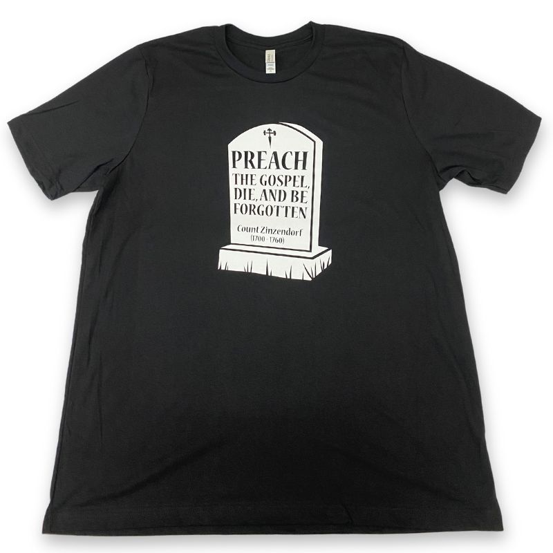 Clearance: XL, Solid Black, Be Forgotten Zinzendorf Tee
