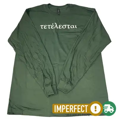 Imperfection: L, Forest Green, Tetelestai (Greek) Longsleeve Tee
